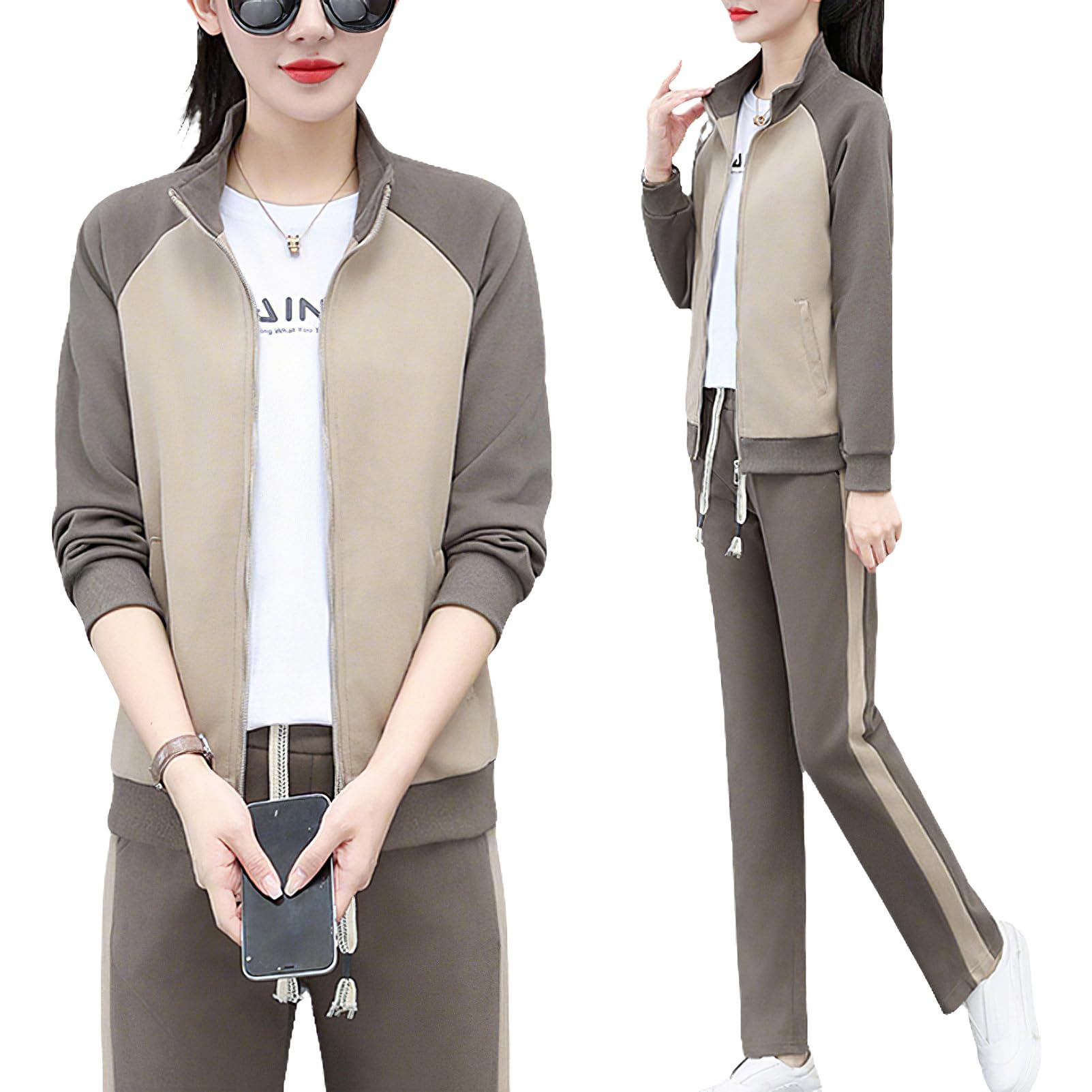 amropi Donna Tuta da Vello Foderato Giacca con Cappuccio e Jogging Pantaloni Inverno Caldo Sportivo Completo