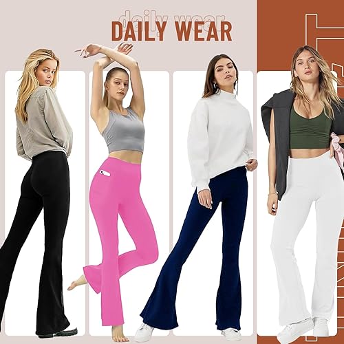 Miniatura 3 de TNNZEET Leggings acampanados negros para mujer, pantalones de yoga cruzados con bolsillos, corte de bota, leggings acampanados