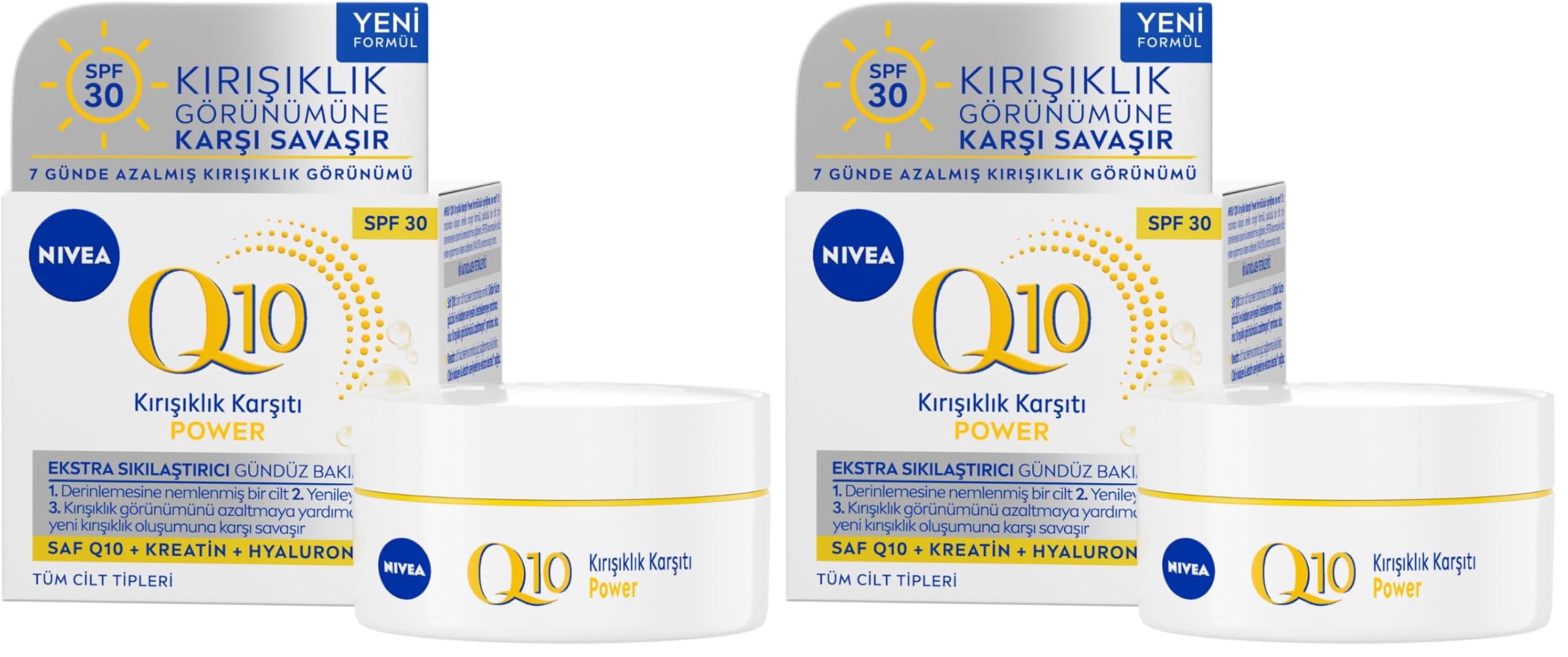 NIVEA Q10 Power Kırışıklık Karşıtı Gündüz Yüz Kremi SPF30 50 ml,Yaşlanma Karşıtı,Sıkılaştırıcı,Nemlendirici,Kreatin,Hyaluronik Asit (2 paketi)