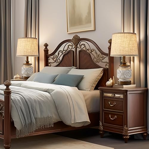 Miniatura 7 de Juego de 2 lámparas de mesa de noche estilo granja de 19.5 pulgadas, lámparas rústicas para mesita de noche de dormitorio con puertos USB, lámparas