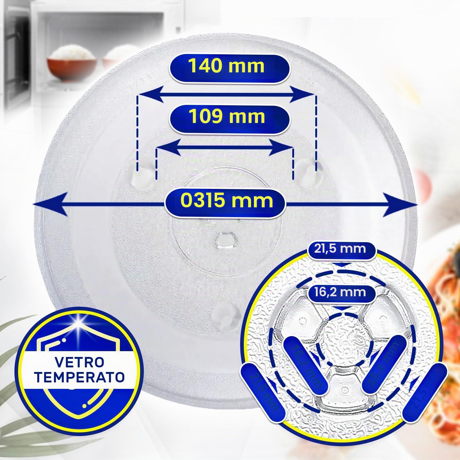 MONTERAL Piatto Microonde Universale Ø 31,5 cm Dispone di 3 Fissaggi Piatto Rotante Ø 315 mm con Codice Originale 49016762 49008503 49010006 per Candy