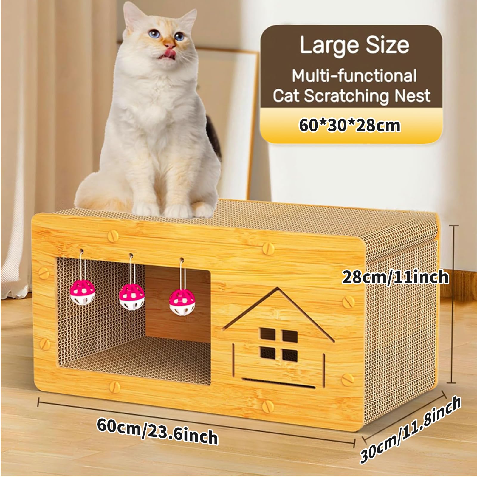 منزل خدش للقطط من فينيسين، مسكن للقطط بلوح خدش للقطط، مزودة بكرة لعبة معلقة ولوح خدش للقطط، كهف سرير للقطط 2 في 1 بمساحة كبيرة، لوح مناسب للقطط للاسترخاء والخدش