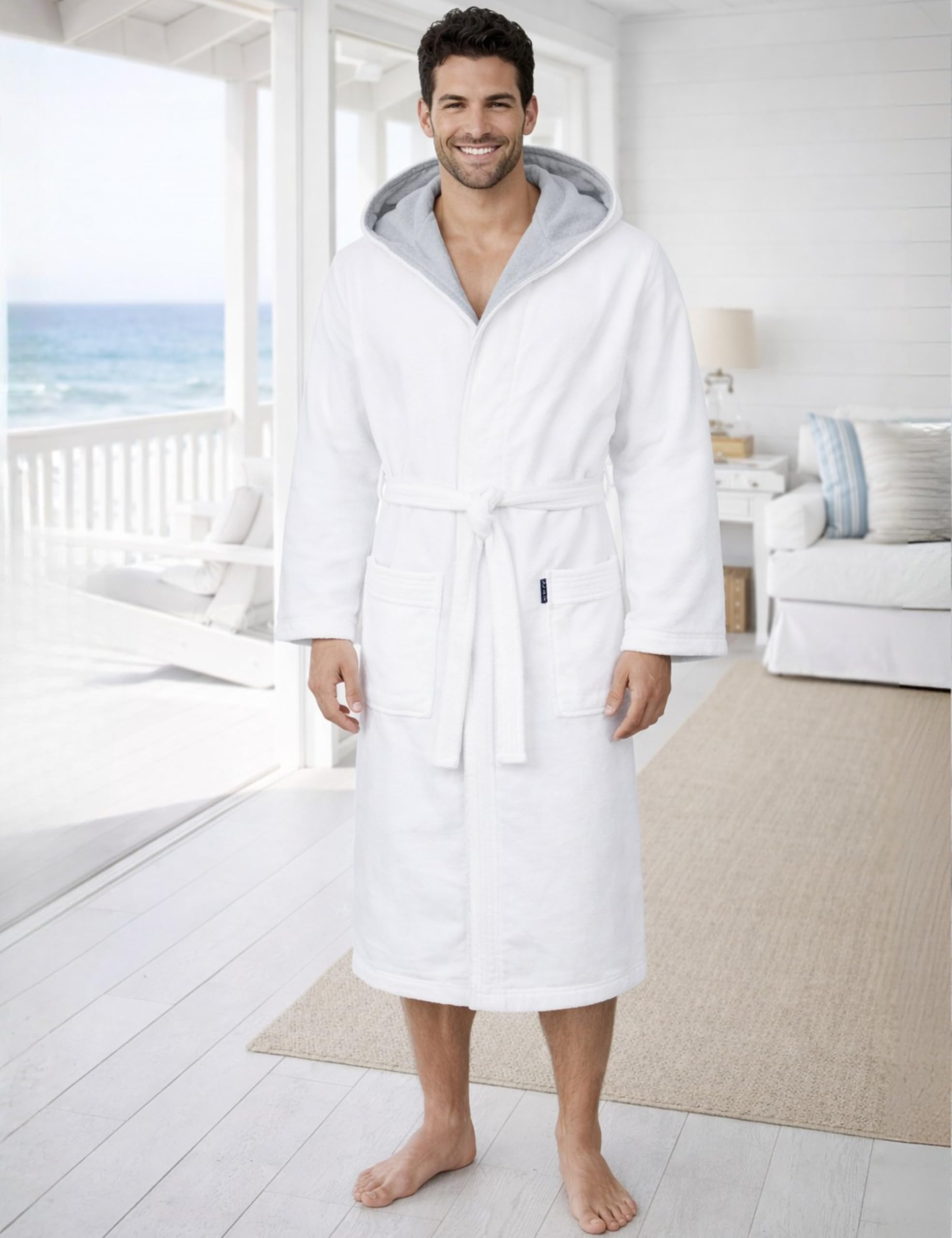 Morgenstern Peignoir de Bain Homme avec Capuche 100% Coton Éponge Velours OEKO-TEX® Robe de Chambre Long Finn