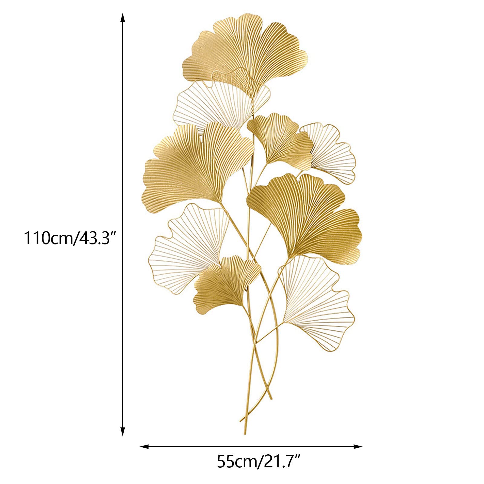 XUEMANSHOP Décoration murale en métal Gingko 55X110cm, Décoration murale pour le salon 3D Deko Or pour maisons résidentielles, modèles de villas, restaurants d'hôtel, établissements publics