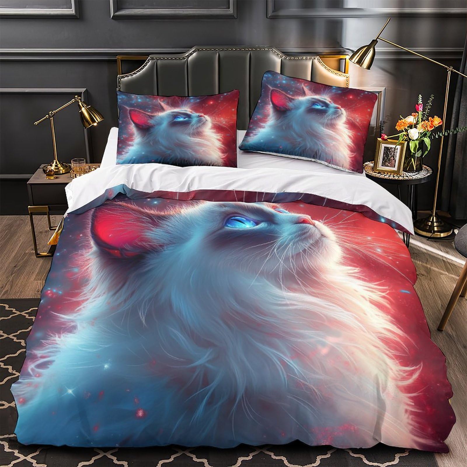 Chat Cosmique parure de lit 3D 200x200 avec 2 taies d'oreiller pour lit double