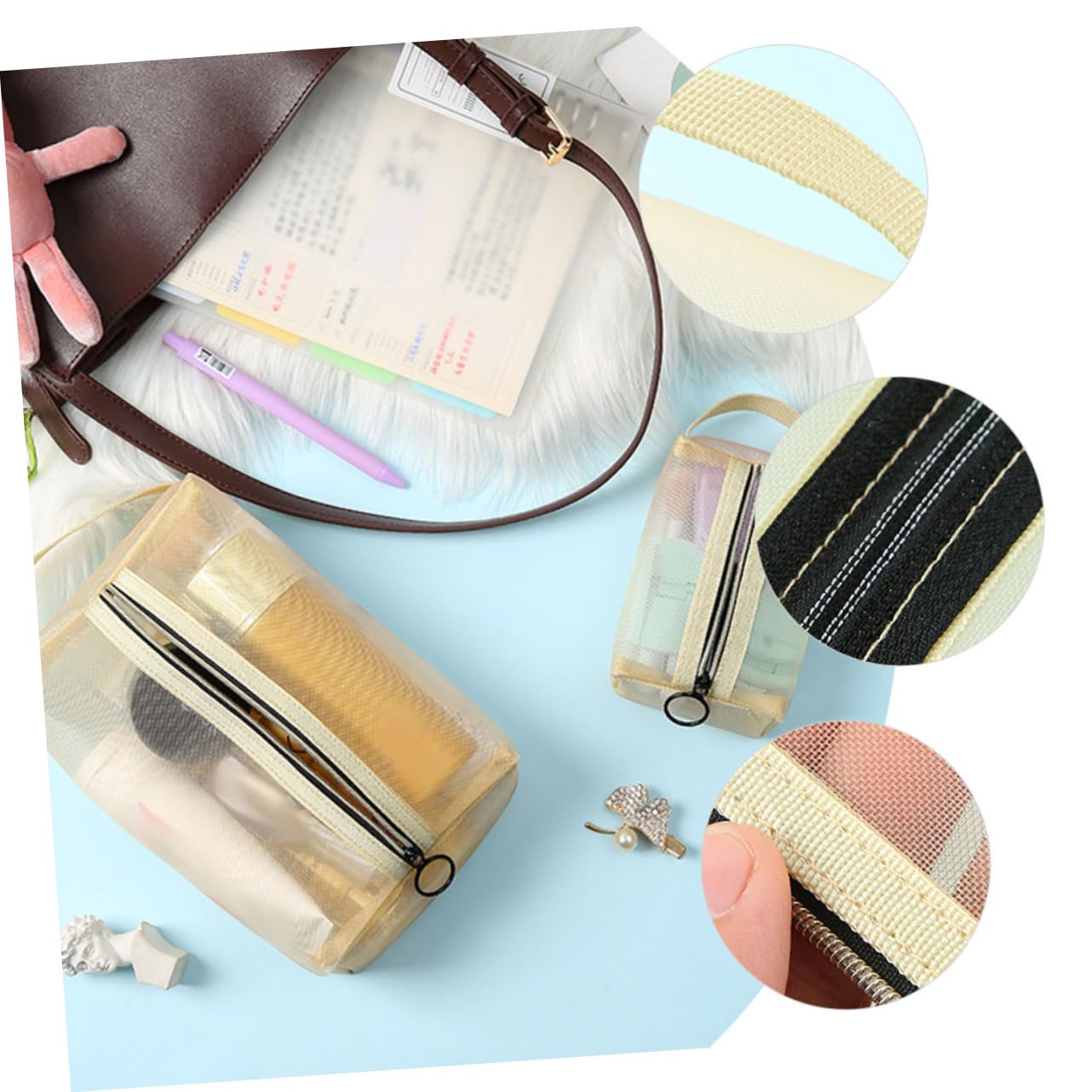 DOITOOL 5juegos Bolsa De Maquillaje Transpirable Cierre De Cremallera Neceser De Viaje Compacto para Cosméticos y Accesorios De Color Melocotón