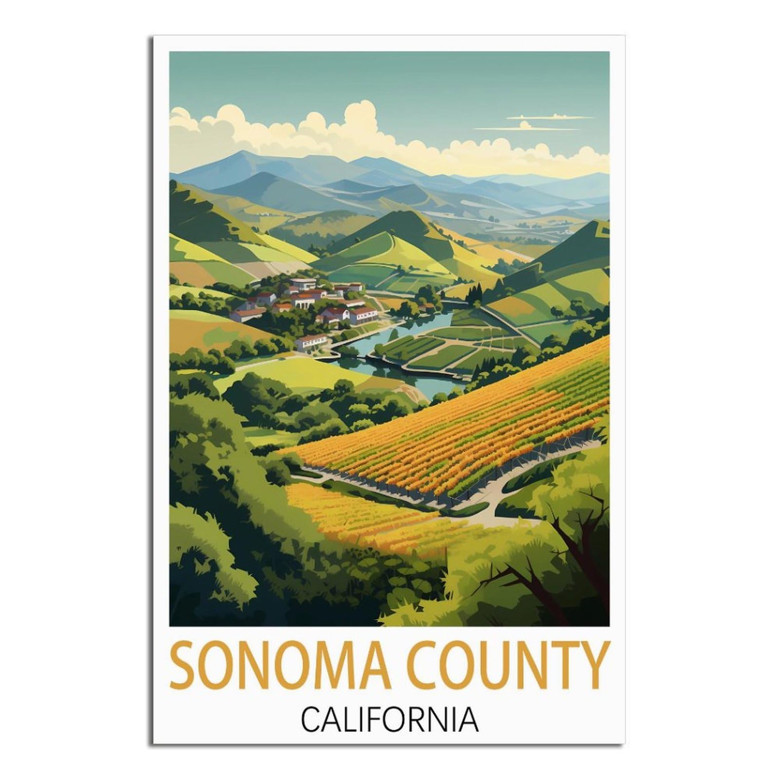 Ipuzou Unframe-Style California Sonoma County Vintage Travel Poster 08X12inch(20X30cm) Canvas Wall Decor, Wall Art Posters Prints Paintings Pictures