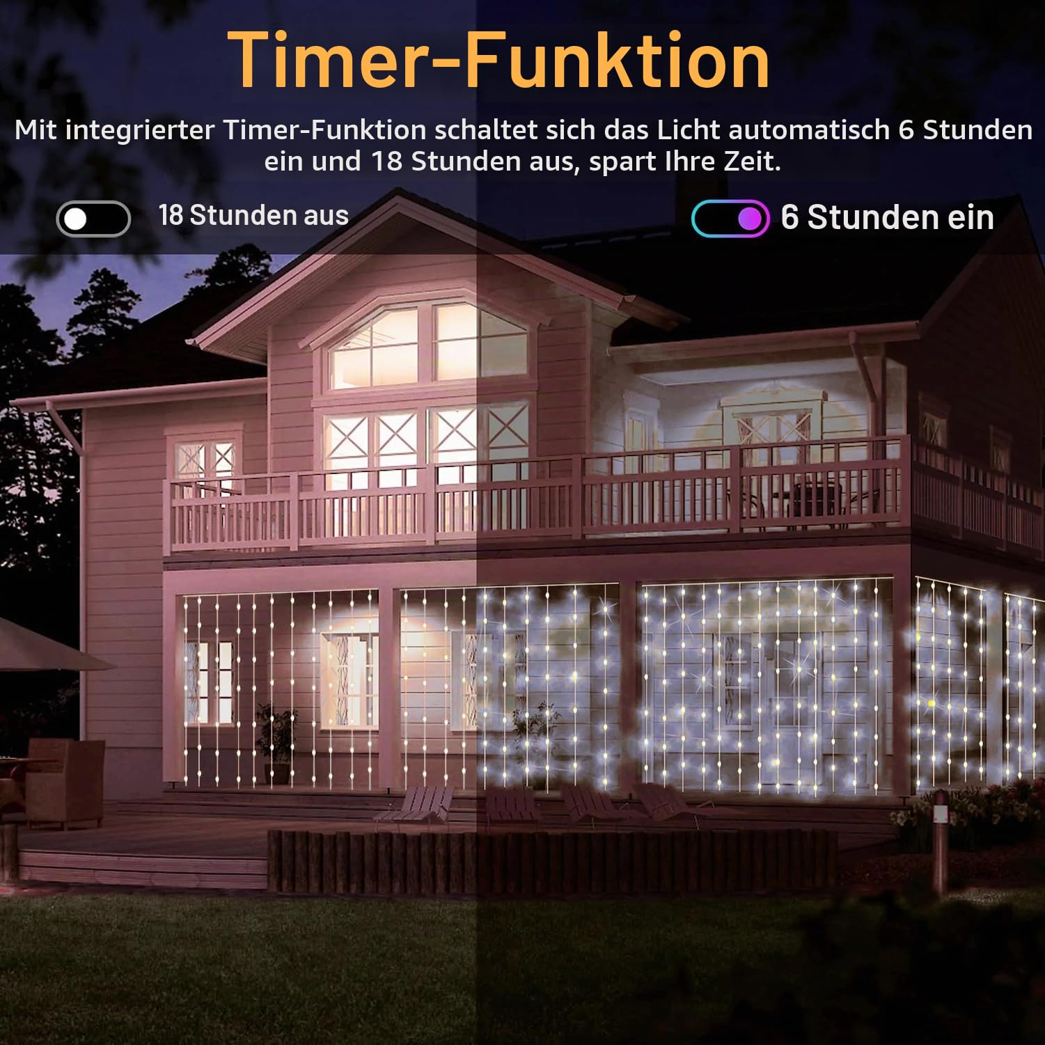 yowin 2 Stück Lichtervorhang 6m x 3m 600 LED Lichterkette Vorhang mit Stecker, 8 Modi Weihnachtsbeleuchtung Wasserdicht Wasserfall Lichterkette für Weihnachten Hochzeit Innen Außen Deko - Weiß