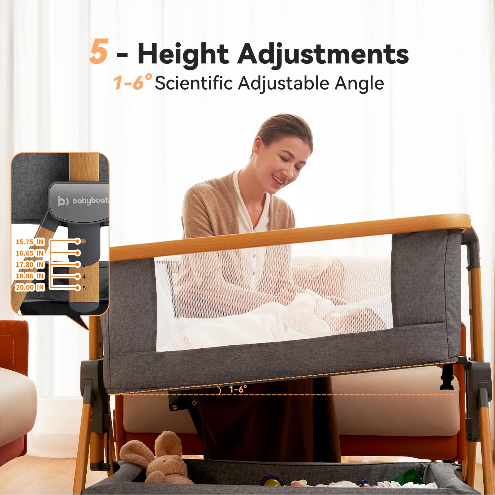 babyboat Baby Beistellbett, Beistellbett Baby mit Rollen Einfaches Bewegen klappbar Reisebett mit Matratze und Reisetasche