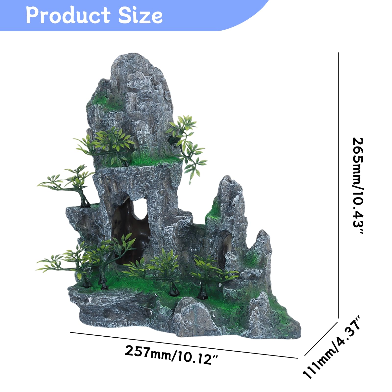 Saim Extra große Aquarium-Dekorationen, Harzschloss und künstlicher Felsen mit Pflanzen (alter Tempel mit Berg), Fischversteck Höhle für Amano-Garnelen, Buntbarsch zum Spielen, Verstecken und Ausruhen