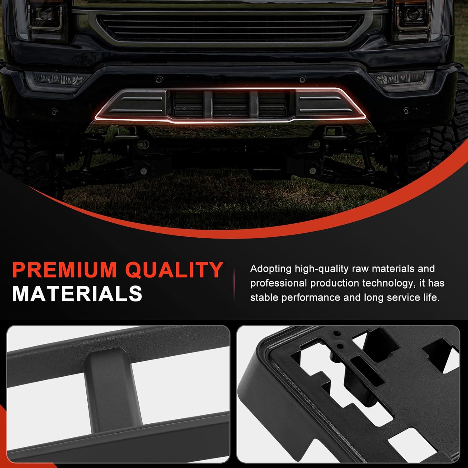 Front Bumper Grille W/Front Bumper Guards Pads & License Plate Frame Bracket Kit Compatible with Ford F150 F-150 2021 2022 2023, Lower Center Cover Spacer Panel Replace ML3Z17B968BB ML3Z17B968BA