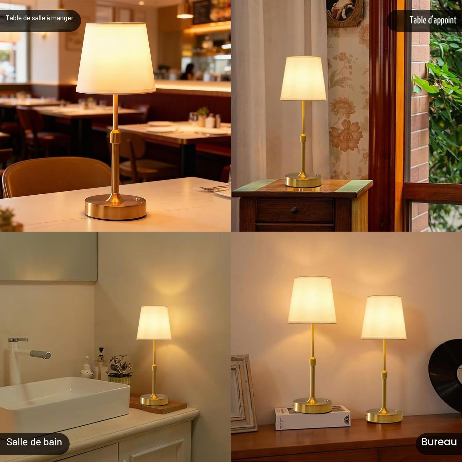 Lot de 2 Lampe de Chevet Tactile, LED Lampe de Table Sans Fil Batterie