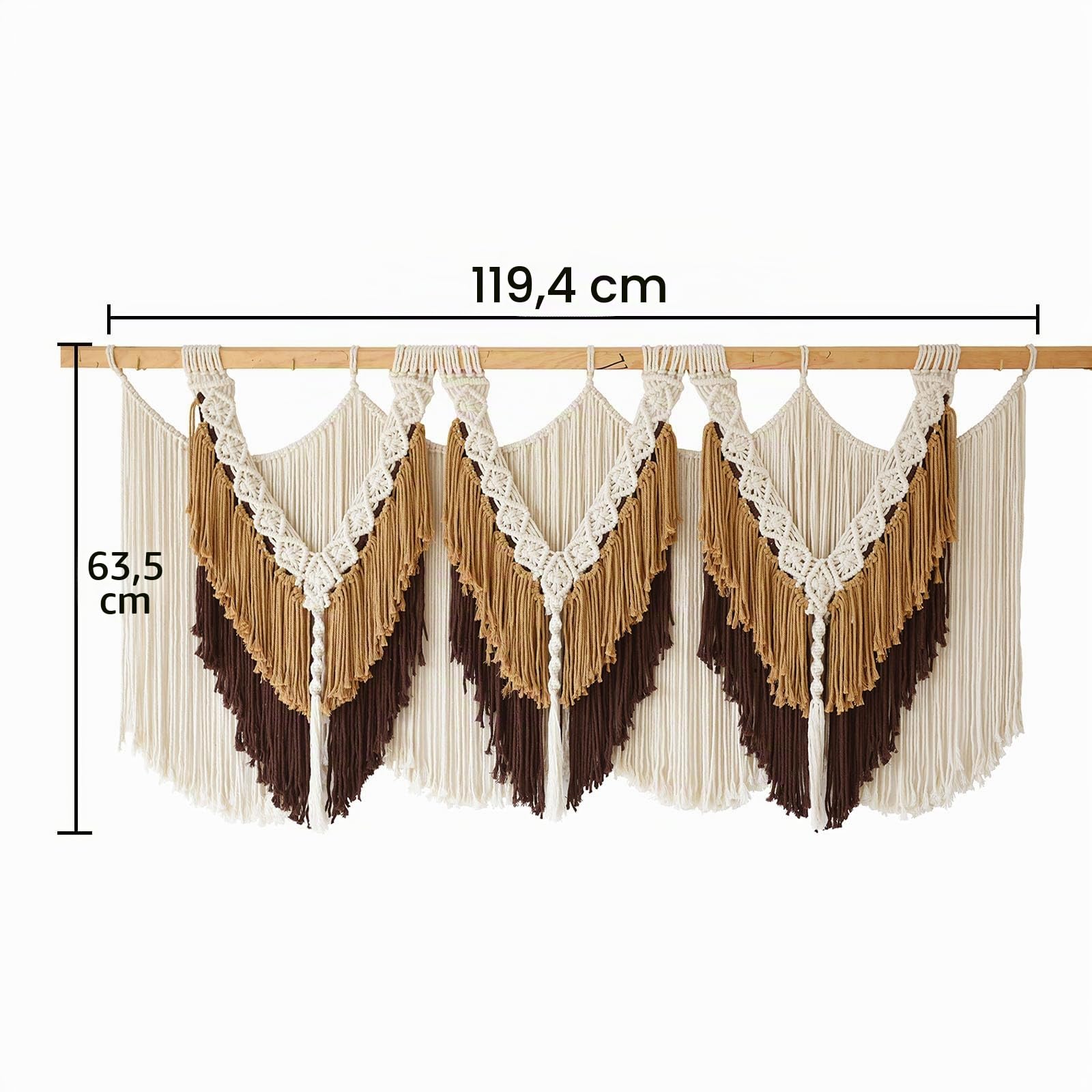 Makramee-Wandbehang, braune Quaste, Knoten, Faser, Kunst, Boho-Dekor, 119,4 x 63,5 cm (B x L)