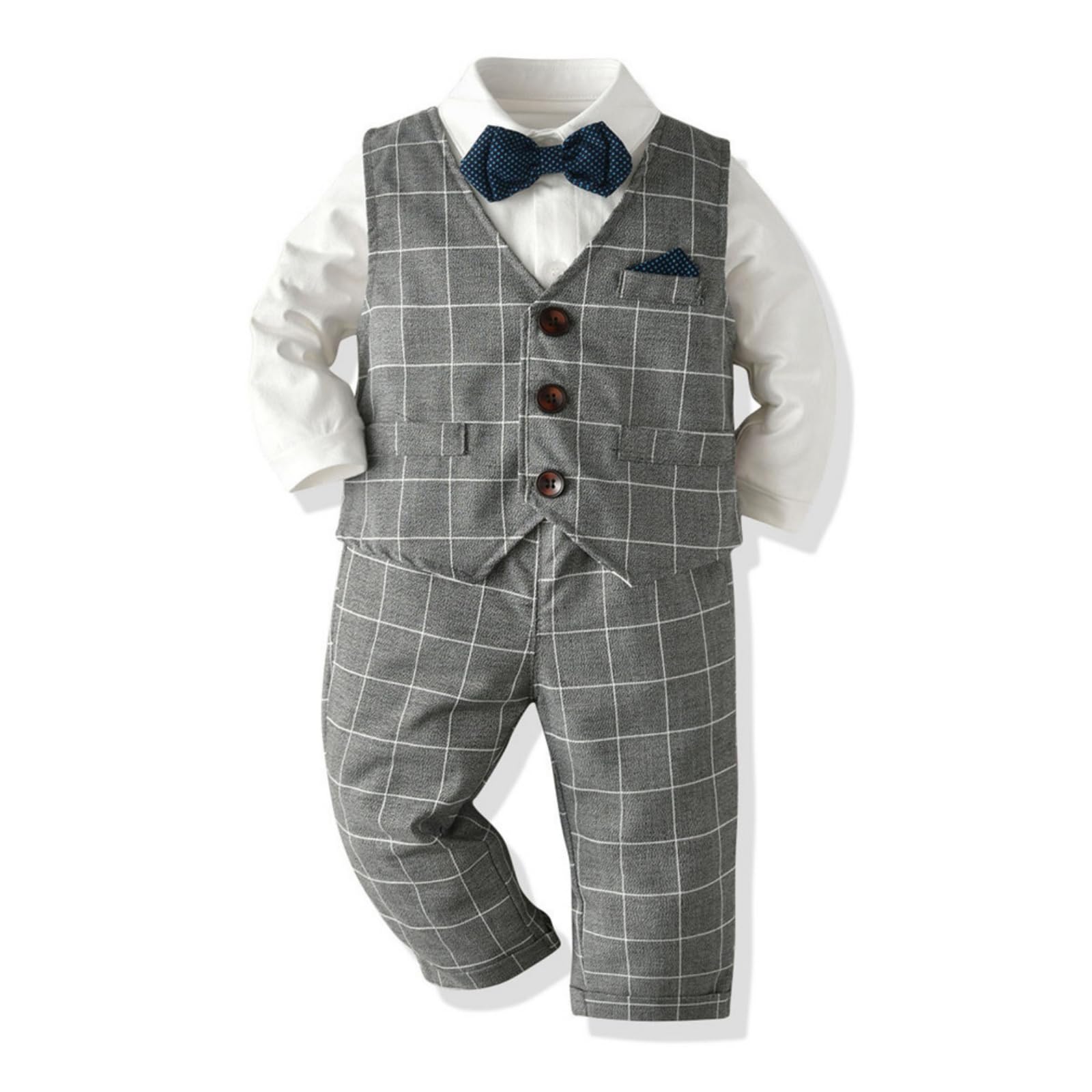Volunboy Baby Boys Gentleman Suit, Toddler Formal Waistcoat Outfit Wedding Shirts + Vest +Bow Tie 4 PCS Set — view 10