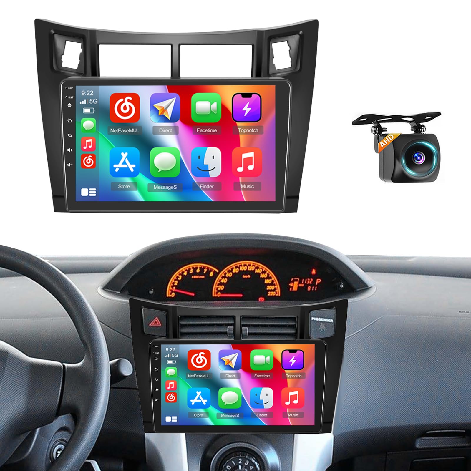 [4+64G] Android Radio for Toyota Yaris 2006-2011, 9 inch 1280 * 720 Touch Screen for Yaris Bluetooth Radio with Wireless Carplay/Android Auto/DSP/