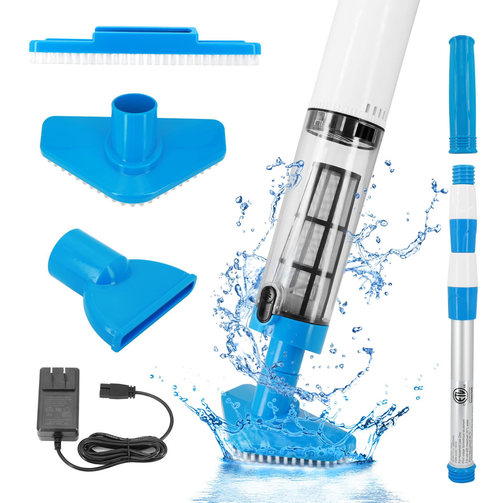 Photo 1 of Handheld Pool Vacuum with Telescopic Pole, 3 in 1 Cordless Rechargeable Pool Vacuum, Over 100 Mins Running Time, Deep Cleaning for Above & In-ground Pools, Hot Tubs, Spas