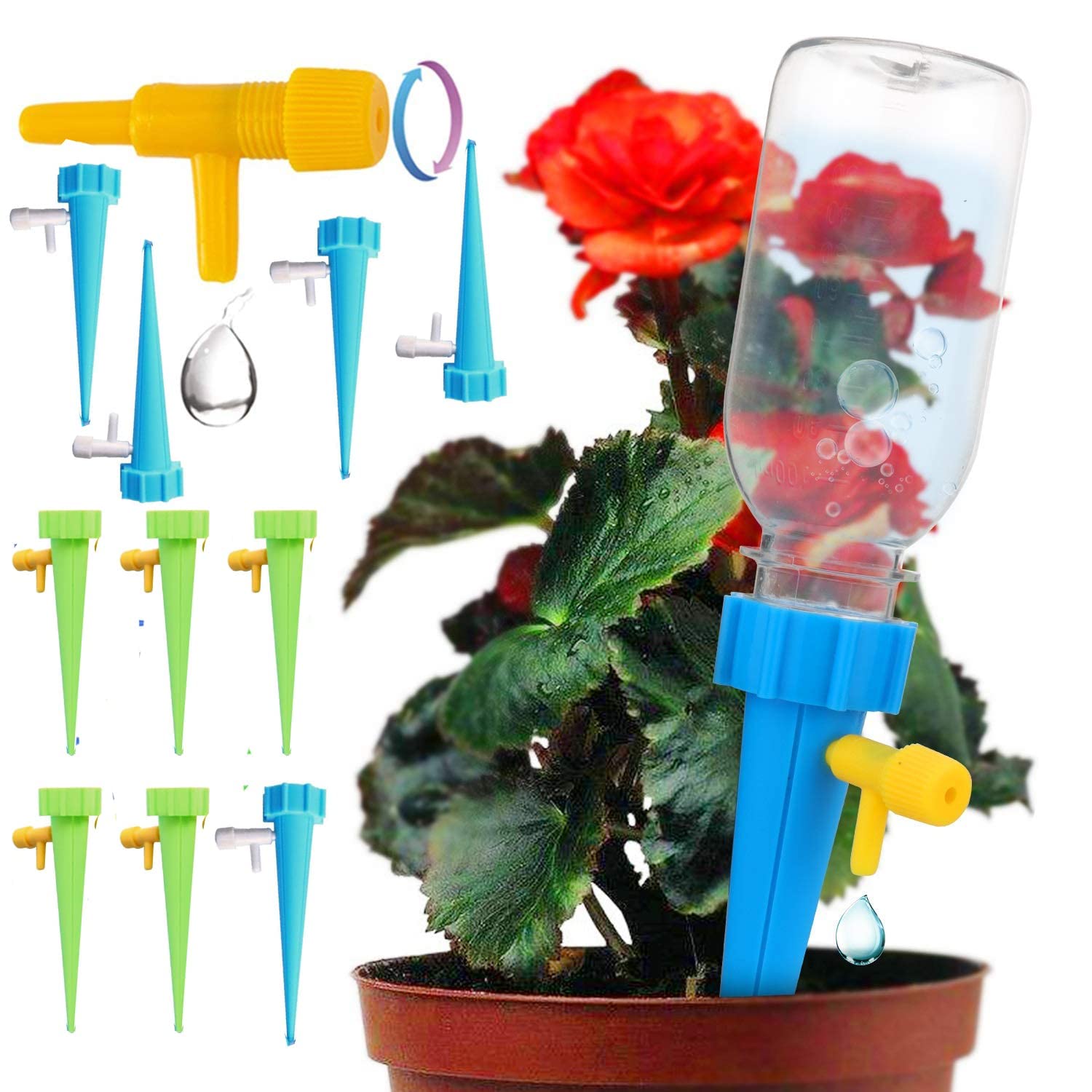 Tuklye Amzuia 10 Packs Plant Self Watering Devices, Automatic Irrigation Equipment Plant Water, Adjustable Water Volume Drip System for Home and Vacation Plant Watering