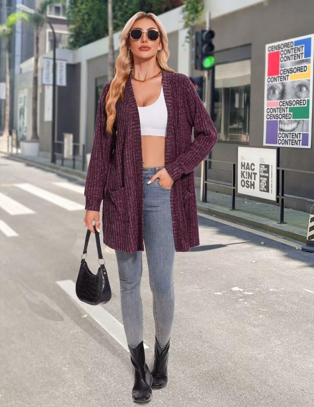 MONNURO Plus Size Cardigan Sweaters for Women Oversized Long Cardigan Open Front Sweaters Outwear with Pockets - Image 6