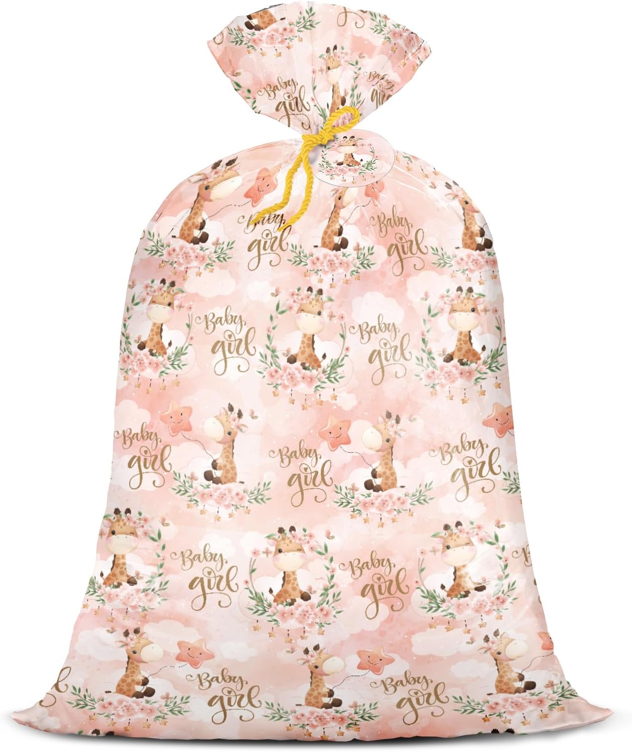 WRAPAHOLIC 56" Extra Large Baby Girl Plastic Gift Bag - Pink Cartoon Giraffe Jumbo Bike Bag Gift Wrap for Women Girls Birthday, Baby Shower, Wedding - 56" H x 36" W
