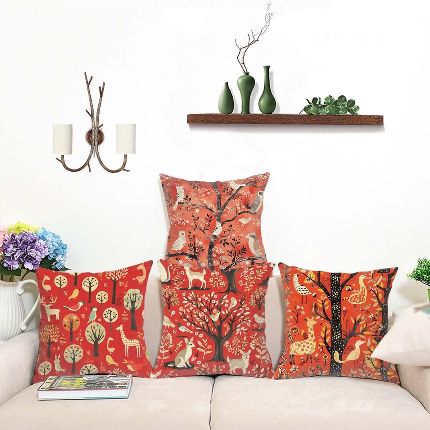 Fundas Cojines SuavesRojo Fundas Cojines Cuadradas Suaves Funda Almohada Cojines Suaves Sillas Jardin para Oficina Jardín Cama Sofá Banco Interior o Exterior Juego de 4 Funda Cojin Bohemia mu-214