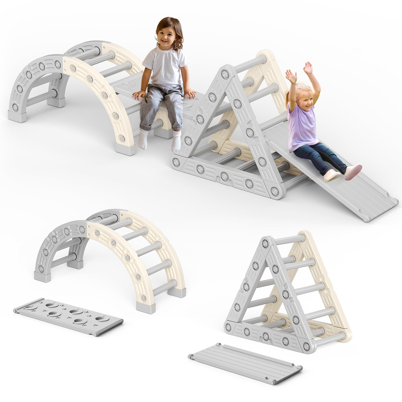 VIHBRAI 10 in 1 Montessori Climbing Frame | Toddler Indoor Play Set with Slide & Rocker | HDPE Kids Climber Ladder Arch Toy | Safe Anti-Slip 50kg Load