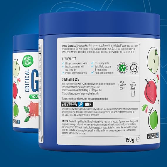 Applied Nutrition Critical Greens Bundle - Super Greens Powder, Boost Your Immune System with Superfood Nutrients, Vegan (150g - 30 Servings) (Lemon & Lime + Apple Burst) (Pack of 2)