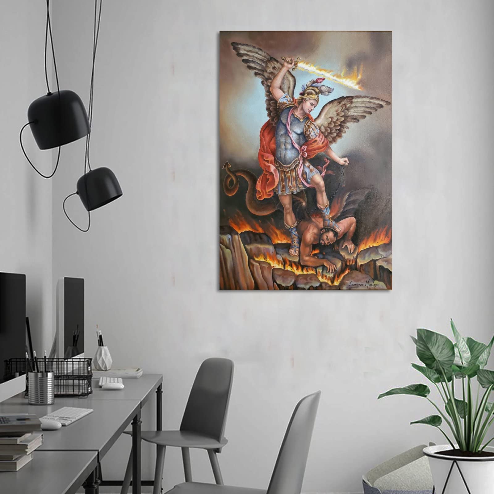Amazon.com: ZTJ Archangel Saint Michael Conquers Satan Canvas Art