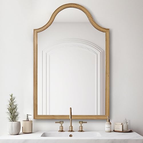 HOMECOOKIN Espejo arqueado de madera para baño, 24 x 36 pulgadas, espejo de pared arqueado rústico para tocador, sala de estar, entrada y decoración