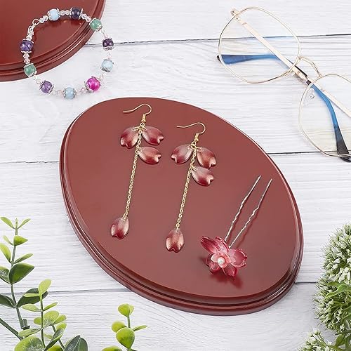 Miniatura 5 de FINGERINSPIRE Base de madera ovalada (Sienna, 7.4 x 5.4 x 0.8 pulgadas), base de exhibición de madera para piedras preciosas y joyas, base de placa