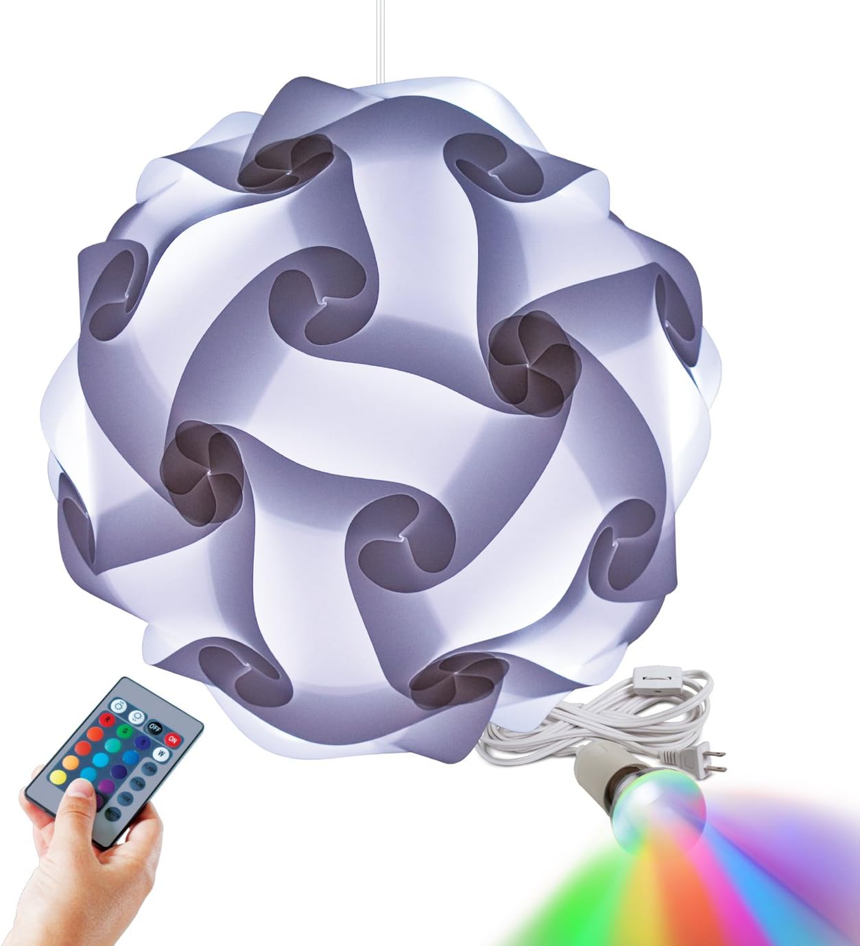 Geospace Geosphere Puzzle Lamp with Led Bulb & Remote (30 Piece), 16", White