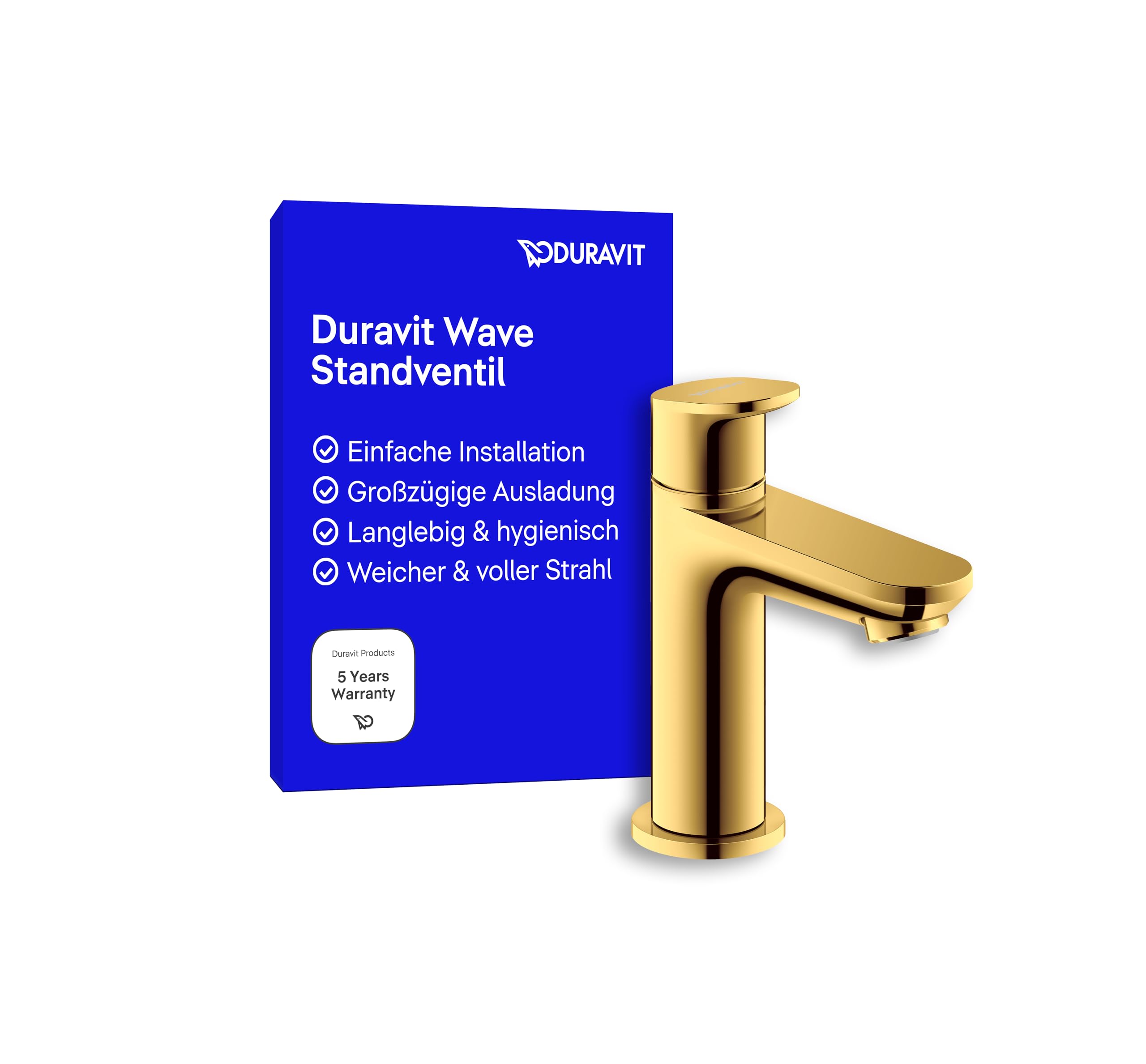 Duravit Wave Standventil (Auslauf Höhe 77 mm), Kaltwasser Waschtischmischer, Kaltwasserhahn Bad, Kaltwasserarmatur, Gold Poliert