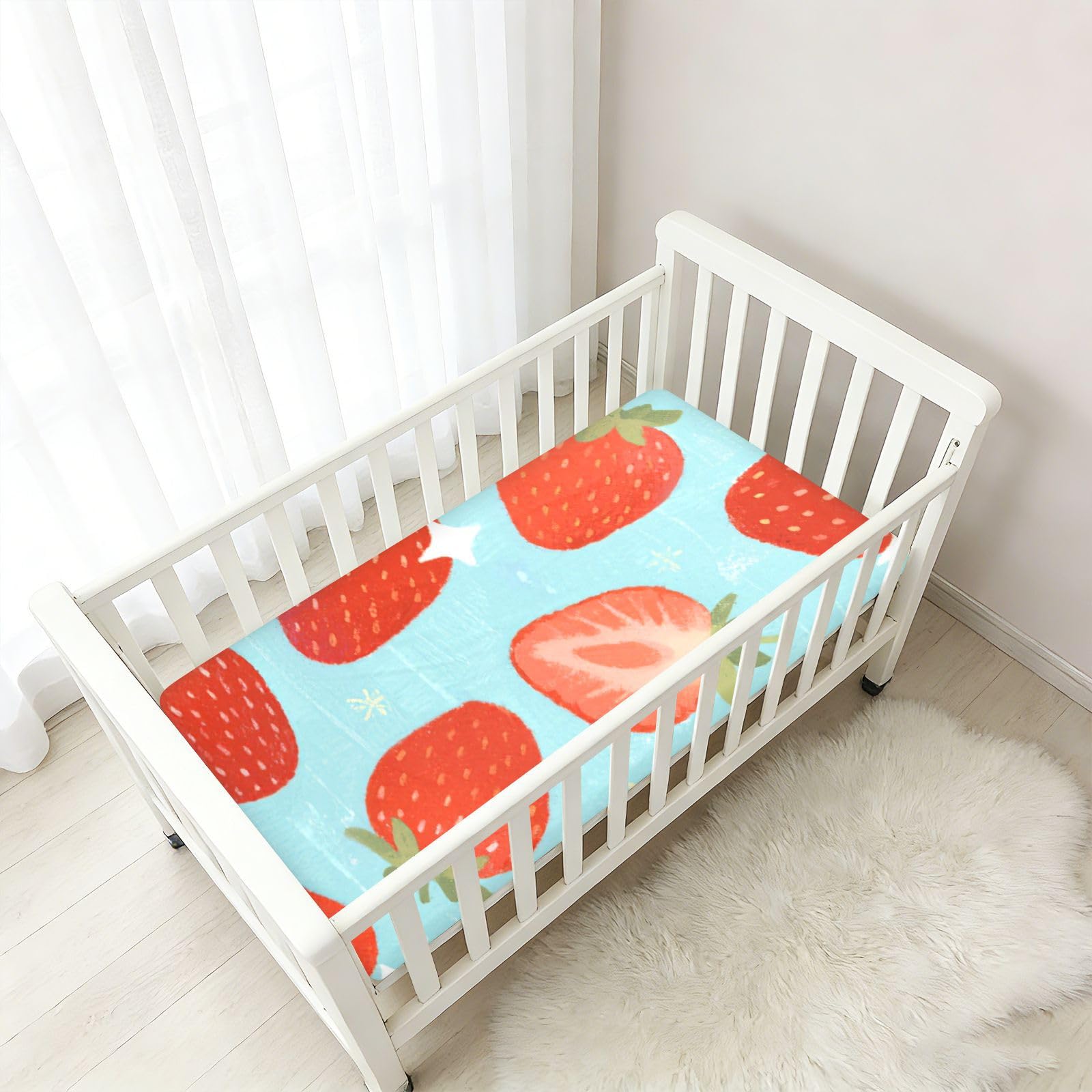 Babybettlaken für Jungen und Mädchen, Baumwolle, weich, bequem, für Kleinkinder, Rot mit Erdbeeren, 1 Stück
