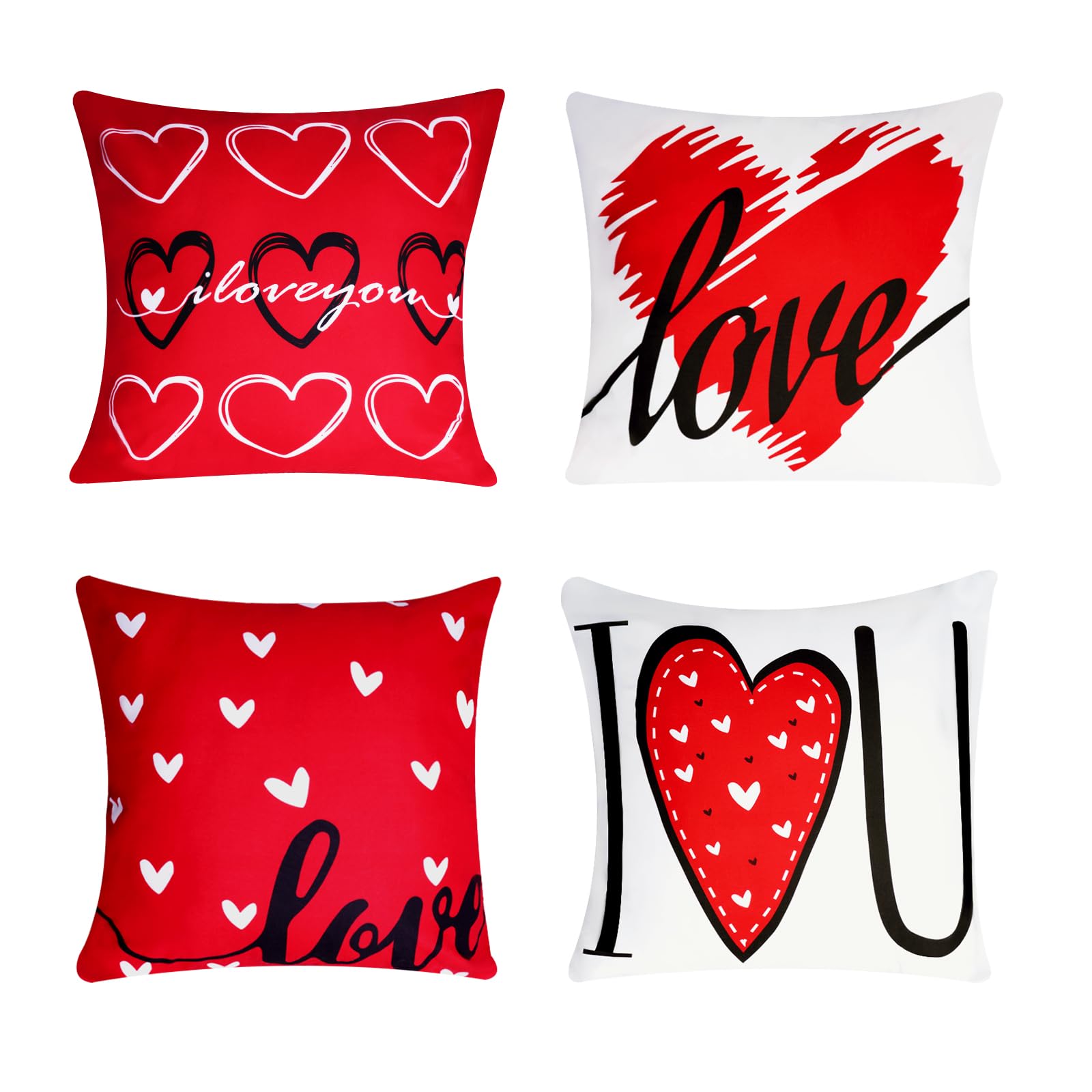Pistha Happy Valentine's Day Throw Pillow Covers 18x18 Set of 4 Heart Love You Valentine's Day Pillow Case for Wedding Anniversary Farmhouse Home Sofa Party Decor