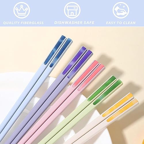 Miniatura 2 de Juego de 5 pares de palillos de fibra de vidrio reutilizables aptos para lavavajillas, 9.45 pulgadas9.4 in, mate, antideslizantes, para