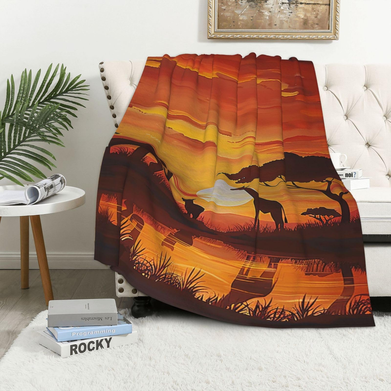 Couverture éléphant et girafe 102x152 cm en flanelle de 280g pour lit et canapé