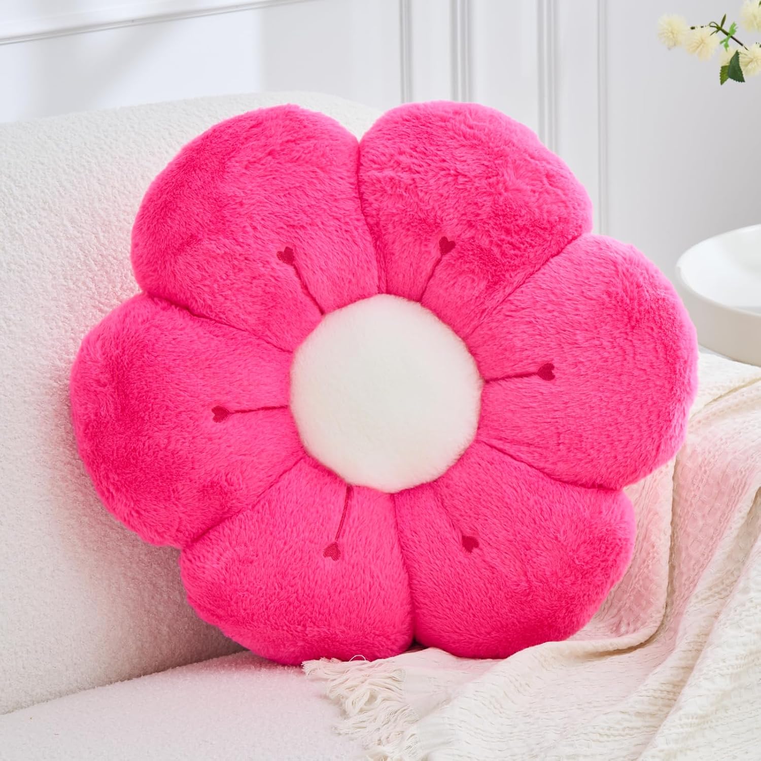 Flower Pillow Cute Flower Shaped Pillows Decorative Daisy Pillow for Bed Aesthetic Home Decor Floral Throw Pillows Floor Seating Cushion（Hot Pink, 19.6 Inch）