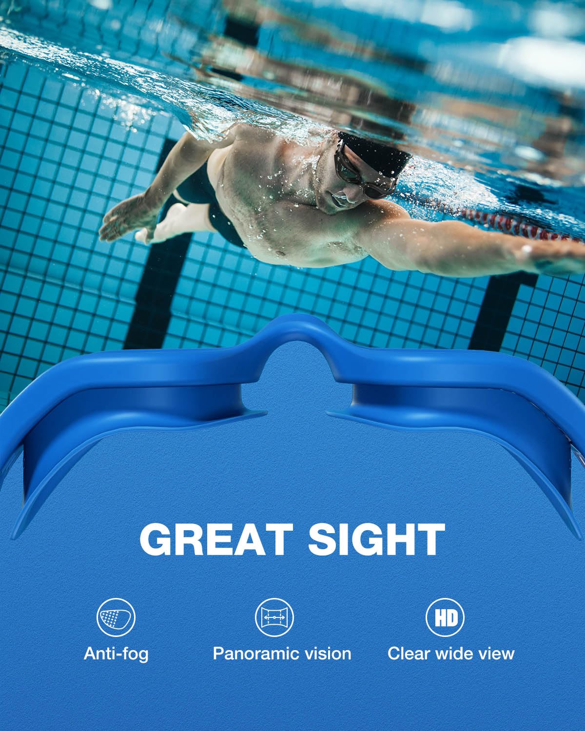 ZIONOR G1 Lite - Gafas de natación polarizadas con 3 pares de tapones para los oídos, protección UV antivaho, gafas de natación para adultos, hombres, mujeres y jóvenes