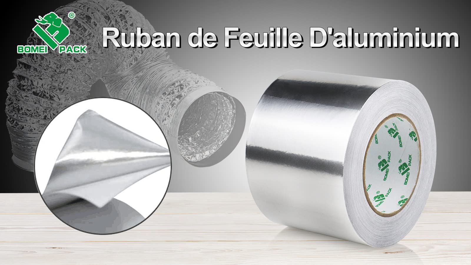 BOMEI PACK Large Ruban adhésif en aluminium - 100 mm x 50 m - ruban métallique très résistant, résistant à la chaleur, parfait pour l'étanchéité et le colmatage, réparation des métaux