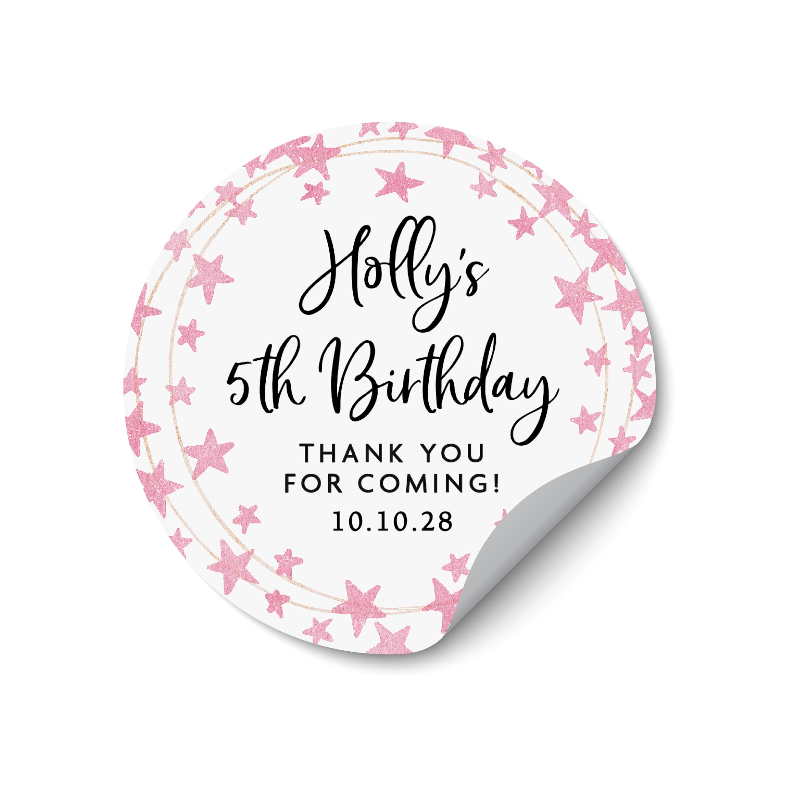 Girls Birthday Party Stickers, Personalised Pink Birthday Labels, Custom Party Favour Stickers, Birthday Thank You Labels for Girls - BD16