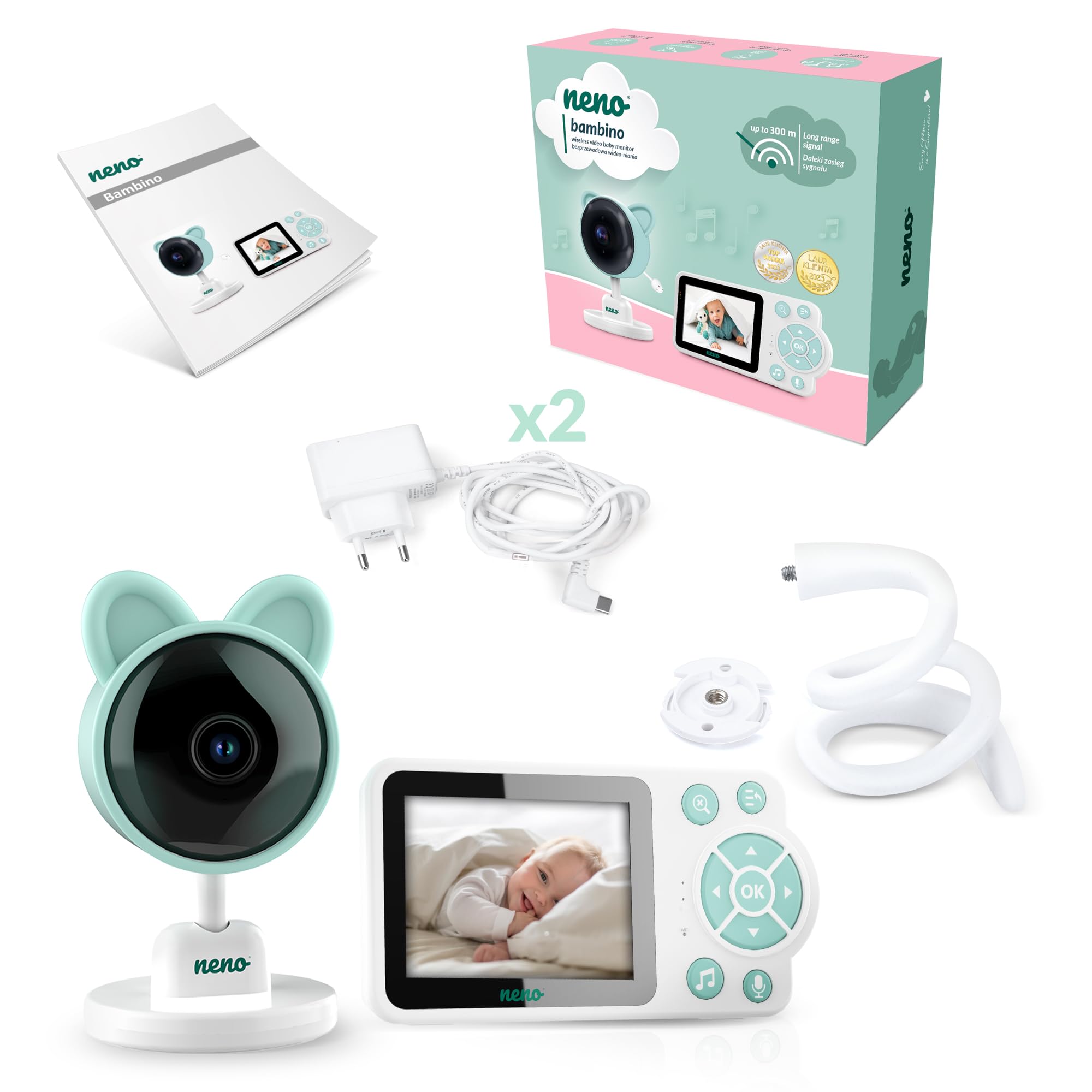 Neno Bambino Baby Monitor - Ecoute-bébé électronique avec récepteur - Mode postérieur - Fonction alarme - Lullases