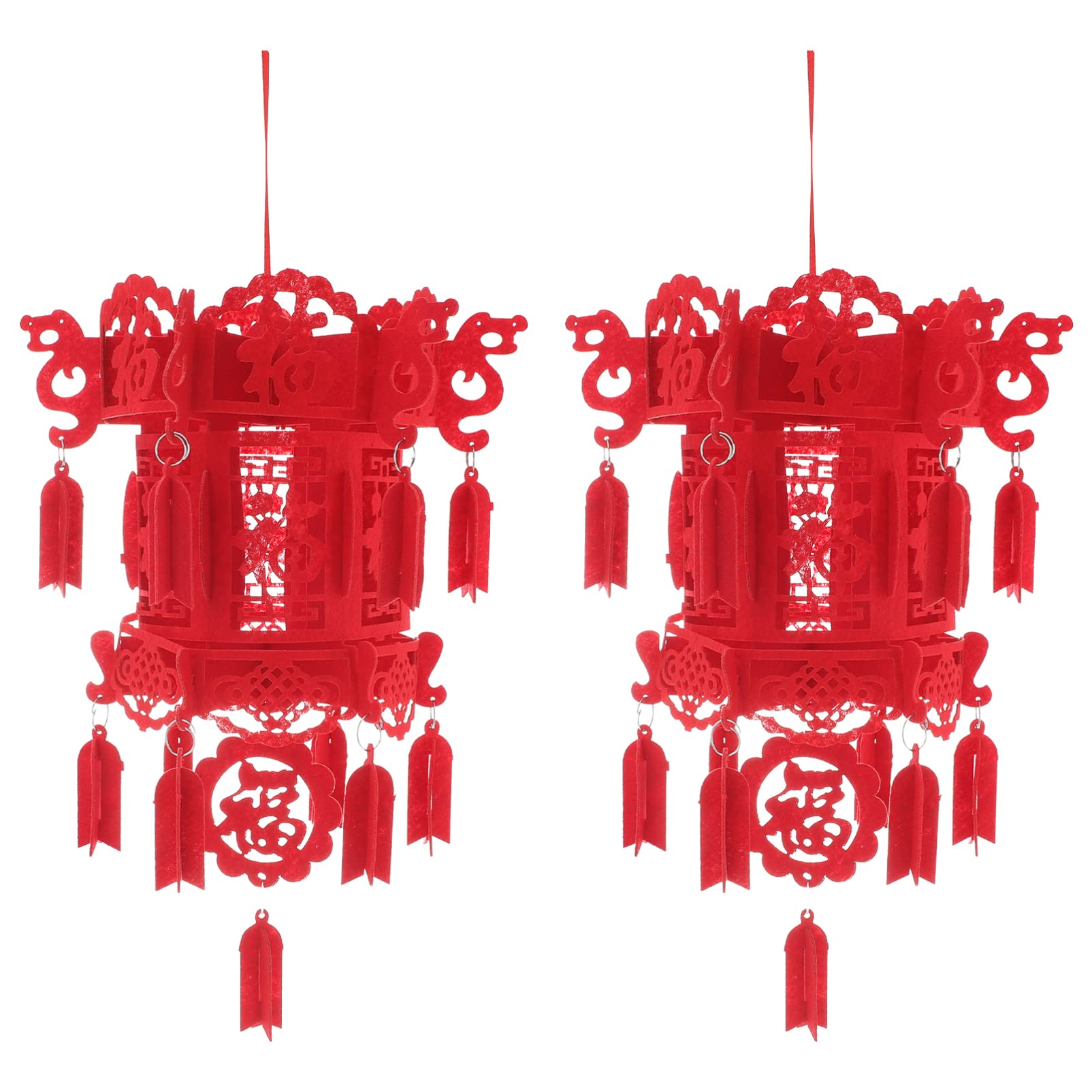 2pcs Fu Word Palace Knot Tassel New Year Lanterns Festival and Celebration Red Non-Woven Fabric 3D Craft Supplies Earth Tones