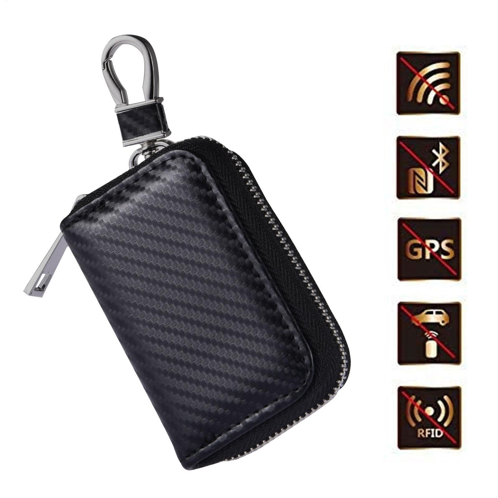 Keyless Go etui ochronne kluczyki samochodowe, pokrowiec kluczyki samochodowe, etui klucze ze skóry PU z zamkiem b?yskawicznym, sygna?u AutoRfid, kiesze? antykradzie?owa, etui