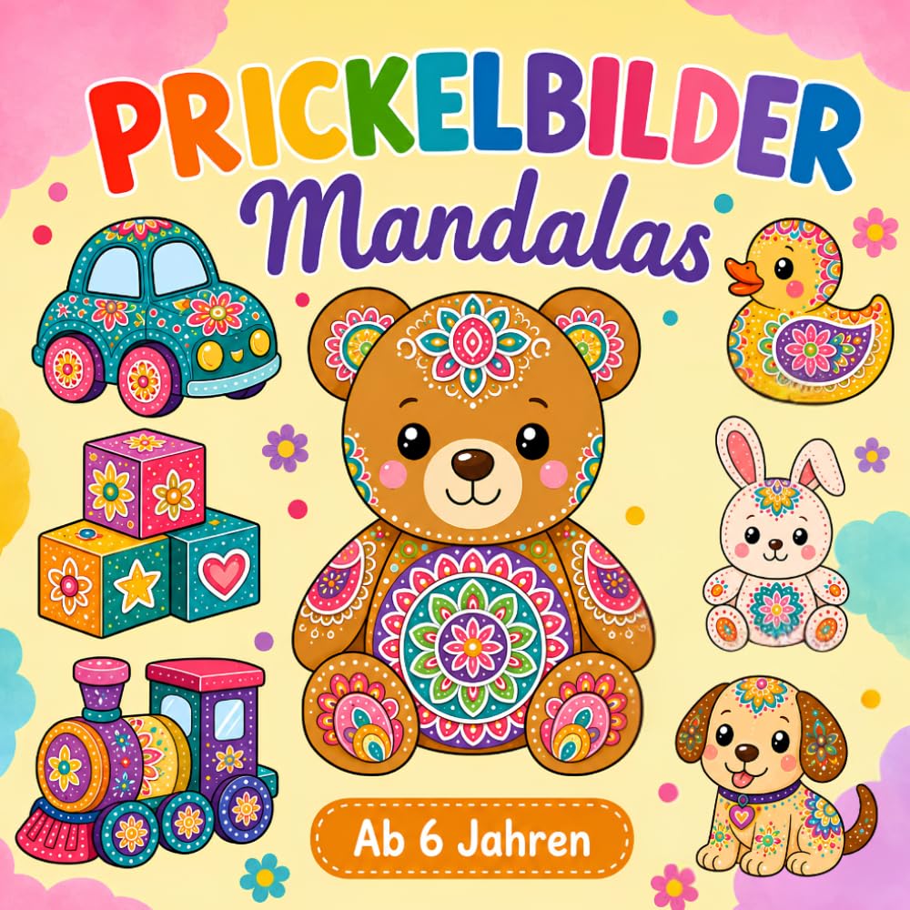 Prickelbilder Mandalas: Bastelbuch mit 50+ Prickelvorlagen zum Ausmalen, Prickeln, Ausschneiden | Kreatives Basteln für Kinder ab 6 Jahren