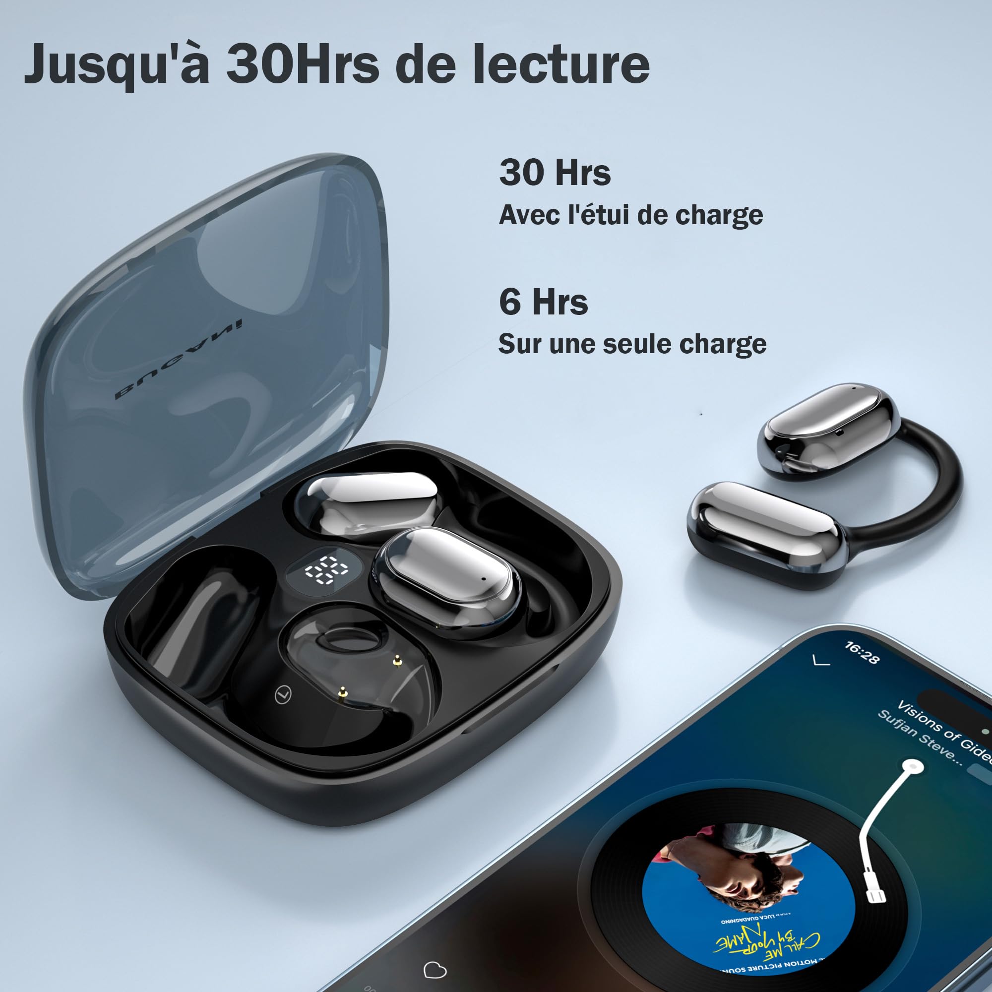 Ecouteurs Bluetooth Sans Fil Sport, Casque Bluetooth Sans Fil 5.4, Écouteurs à Conduction Osseuse avec 40H HiFi Stéréo Basses Casque, Oreillette Bluetooth Sport IPX5 Étanche, Running/Gym (Nior)