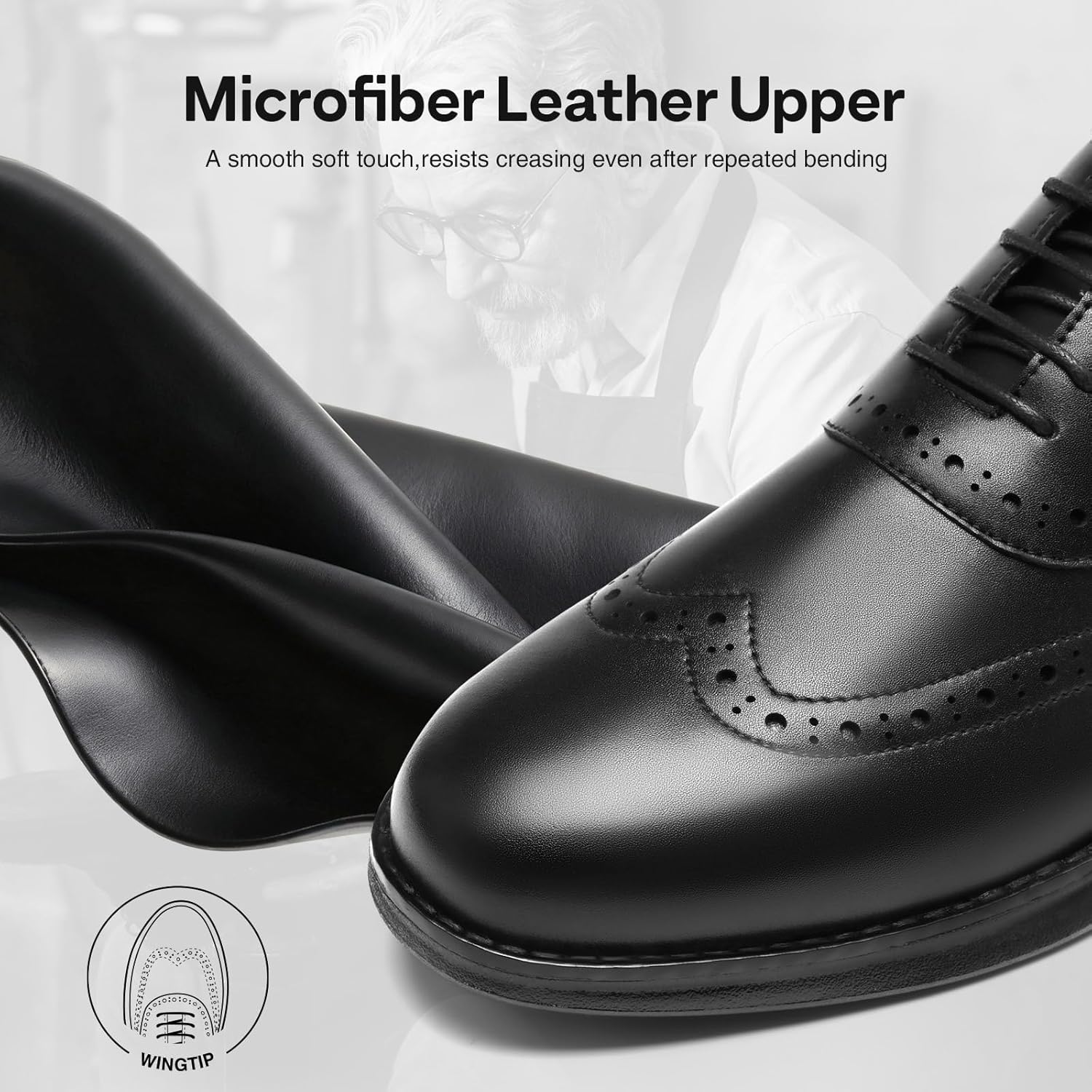 HEEZ Men's Dress Sneakers, Casual Dress Shoes for Men Comfortable, Wingtip Business Formal Oxfords Shoes for Office Work Wedding Travel Daily - Image 3