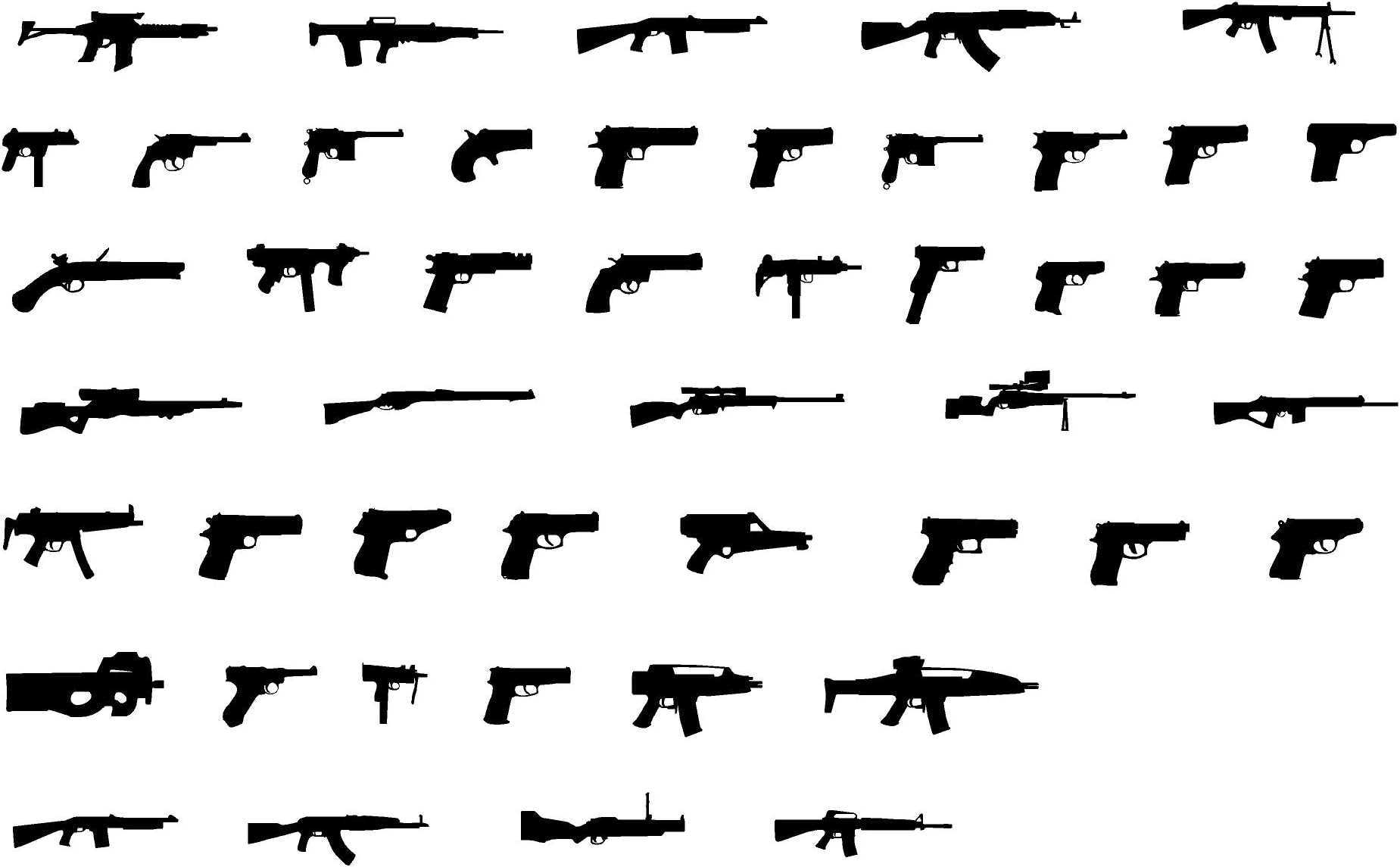 Weapon Hand Automatic Machine Gun Collection Set Wall Decal Sticker Art Décor