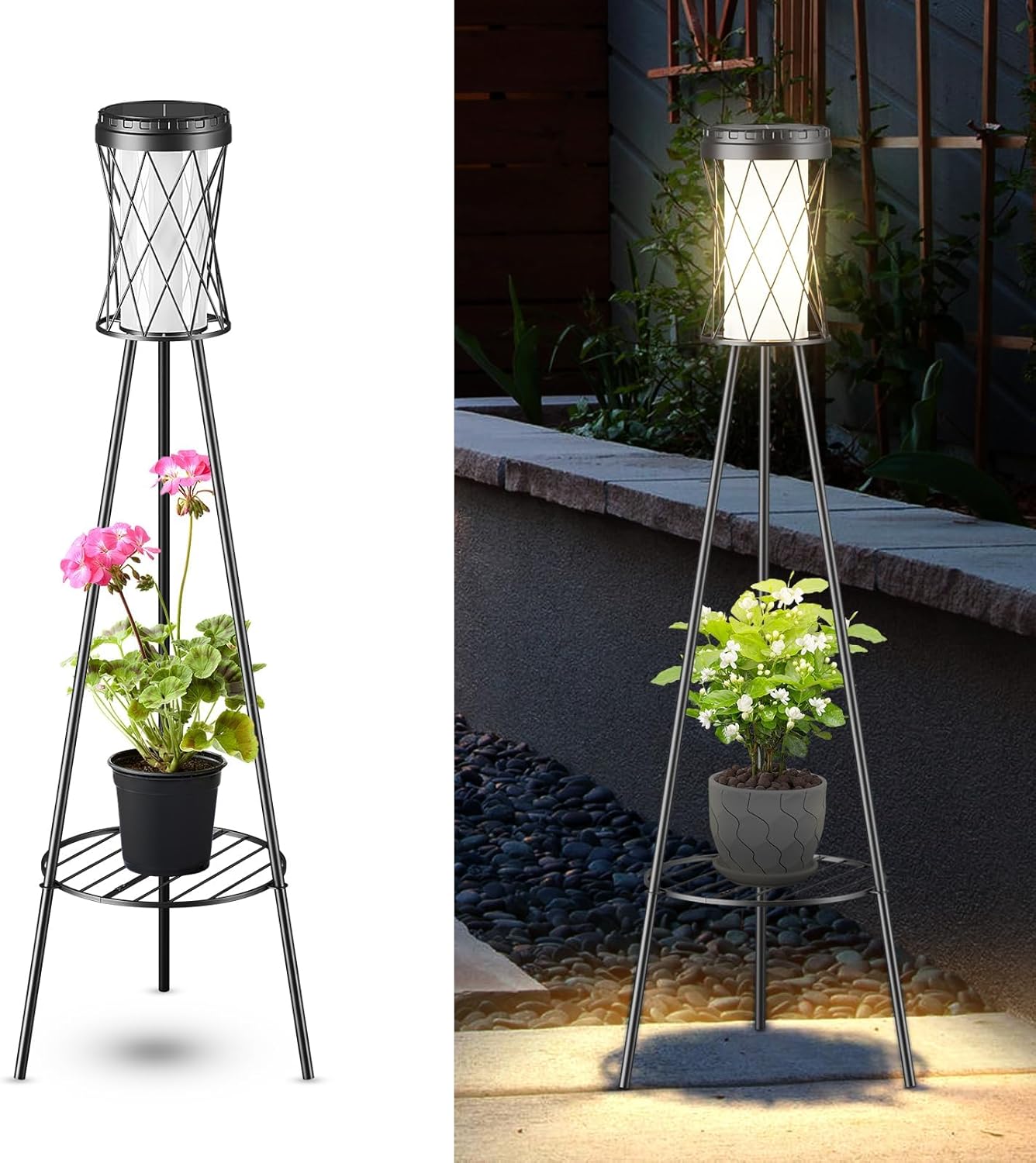 Fitop 2 Pack 38" Solar Floor Lamp Outdoor Decor, Porch Decor IP 65 Waterproof Outdoor Solar Light with USB Charging Port, 3 Different Color Temperatures for Patio, Porch and Garden