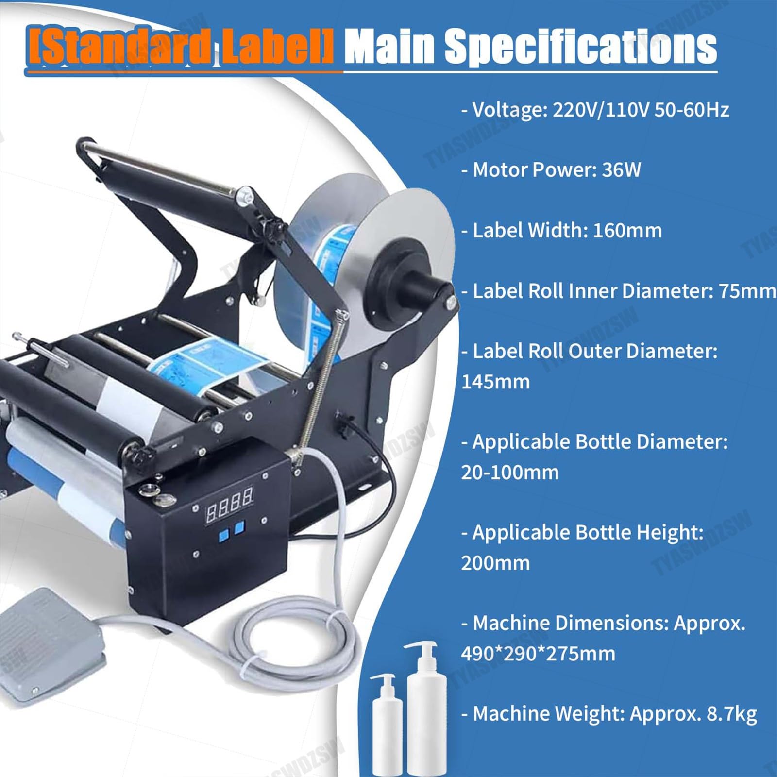 Macchina Etichettatrice Semiautomatica Per Bottiglie Tonde, Applicatore Di Etichette Con Accuratezza ±0.5mm, Display Digitale E Pedale, 30-40pcs/Min Per Operazione Senza Mani(Upgraded)