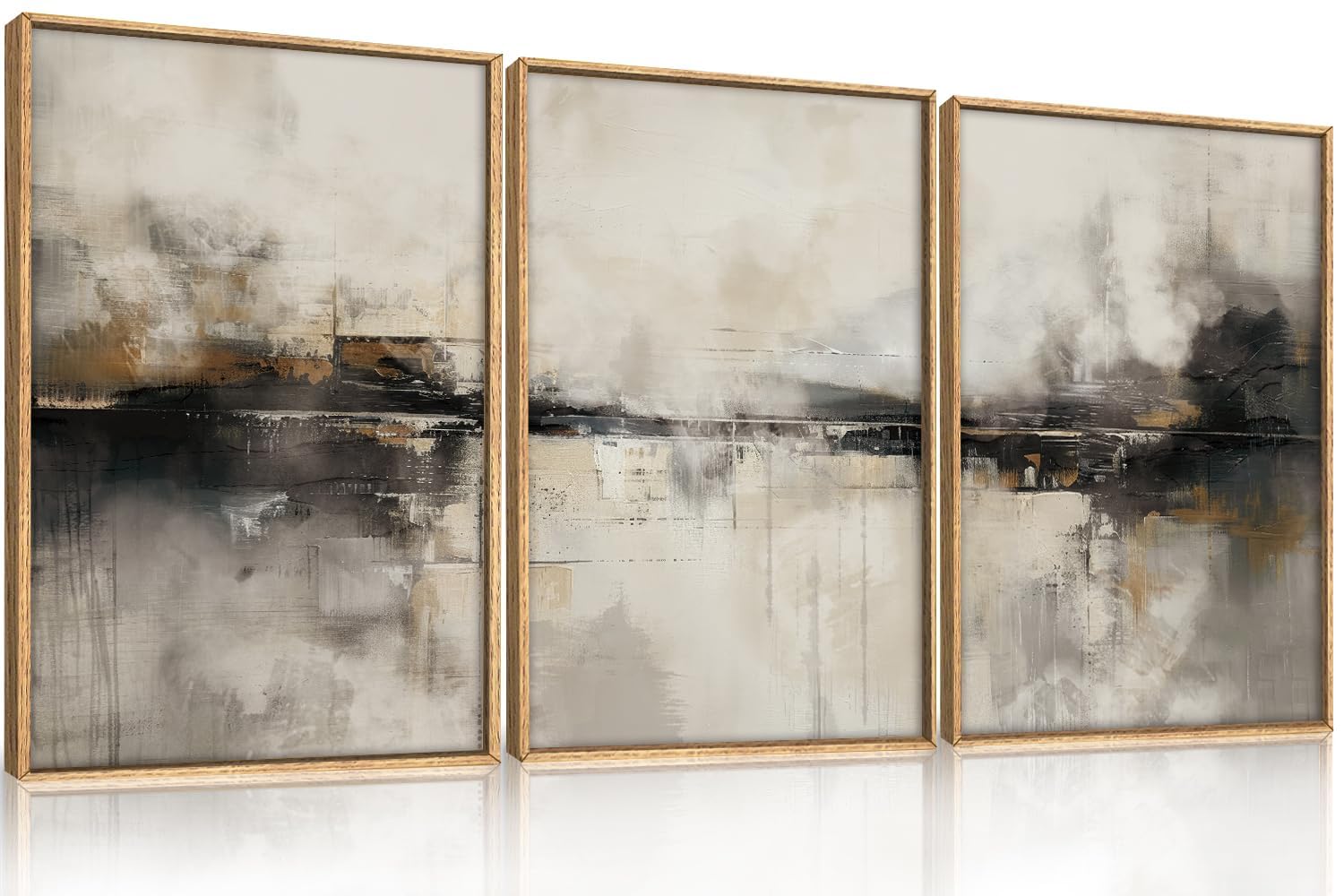 Ausril Large Abstract Green Gray Pastel Framed Canvas Wall Art,Neutral Landscape Wall Decor,Modern Watercolor Lake Artwork,Beige Textured Illustrations Art for Living Room,Bedroom,Office- 16"x24"x3 — view 24