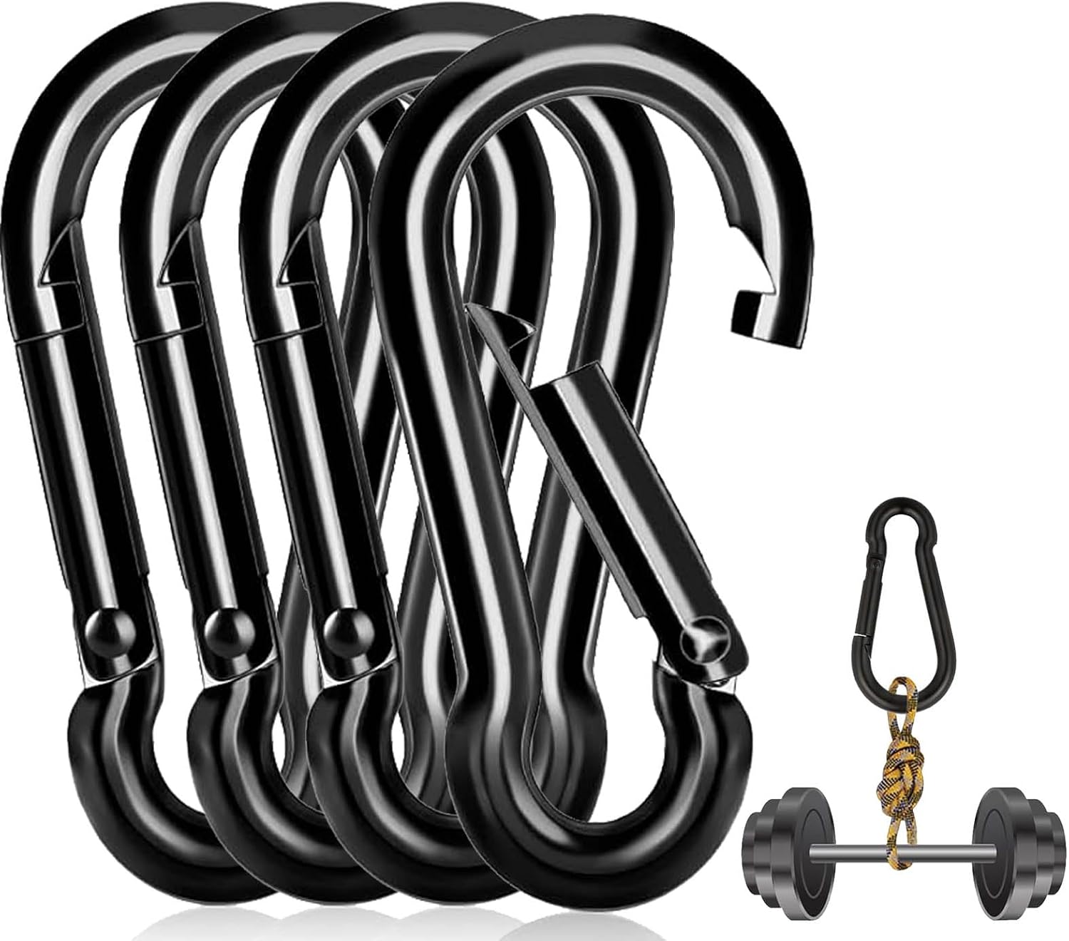 4Pcs M8 Spring Snap Hooks Heavy Duty, 500LBS Quick Link Clip Holding Capacity Spring Clips, Carbon Steel Carabiner for Hammock Swing Outdoor Travel